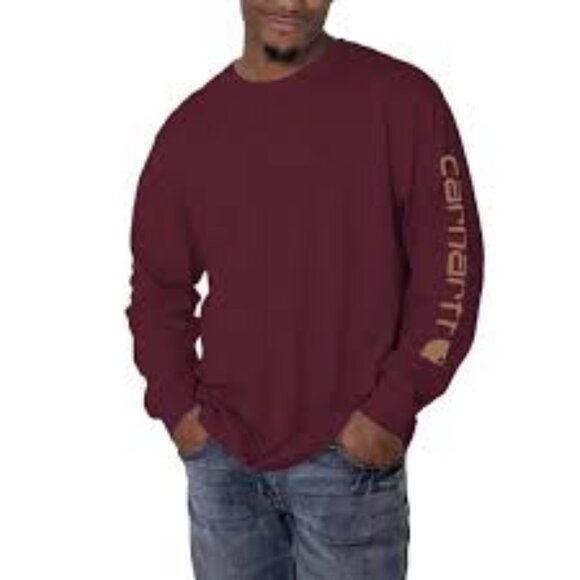 CARHARTT LOOSE FIT HEAVYWEIGHT LONG SLEEVE GRAPHIC LOGO ARM T-SHIRT in Port NWT - Picture 1 of 2